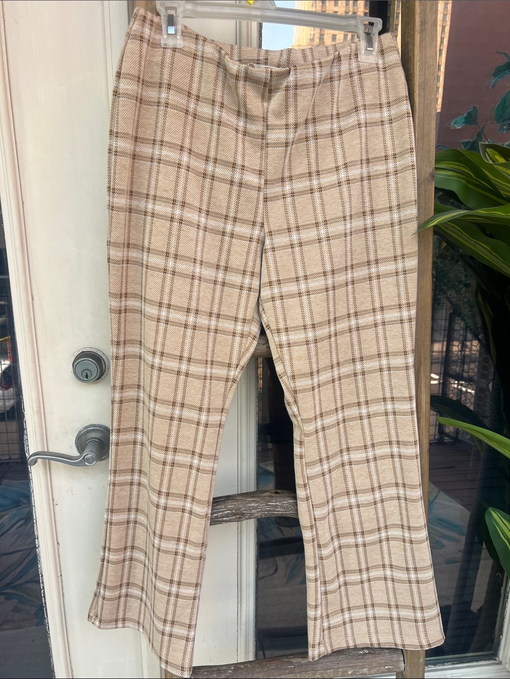 Altar'd State Beige Plaid Boot Cut Pants